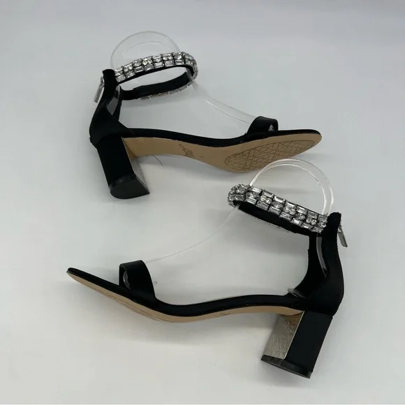 Jewel Badgley Mischka Katerina Black Heels Rhinestone Strap Sz 6 Elegant - Picture 6 of 14